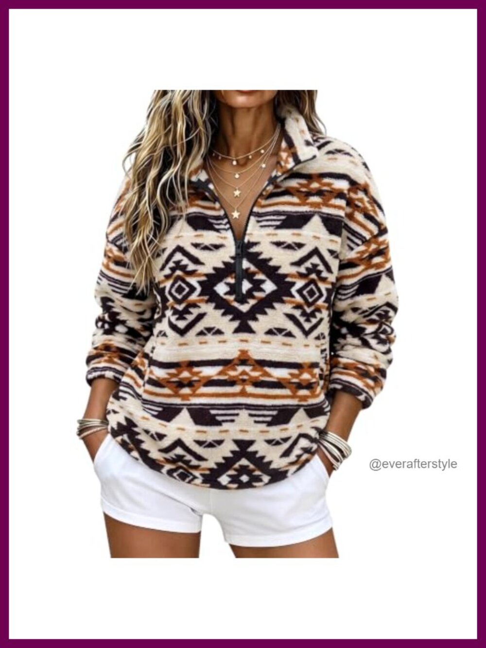 Western Aztec Print Half Zip Fleece Pullover Sweatshirt